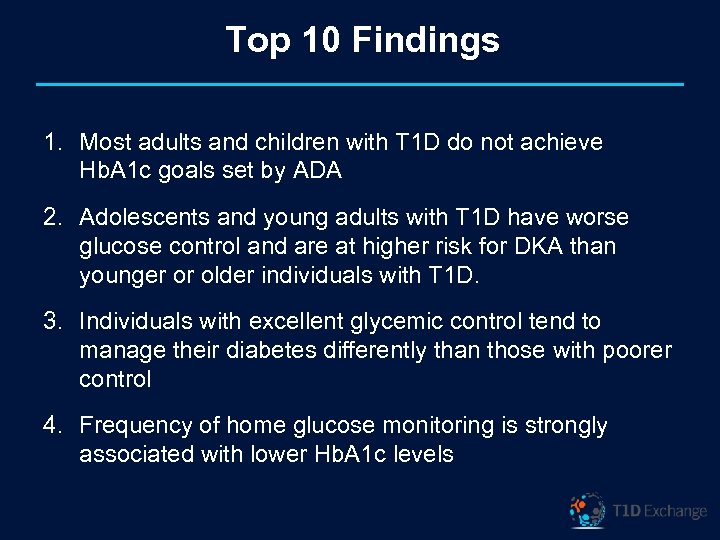 Top 10 Findings 1. Most adults and children with T 1 D do not