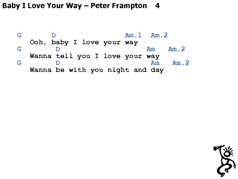 Baby I Love Your Way – Peter Frampton G G G 4 D Am.