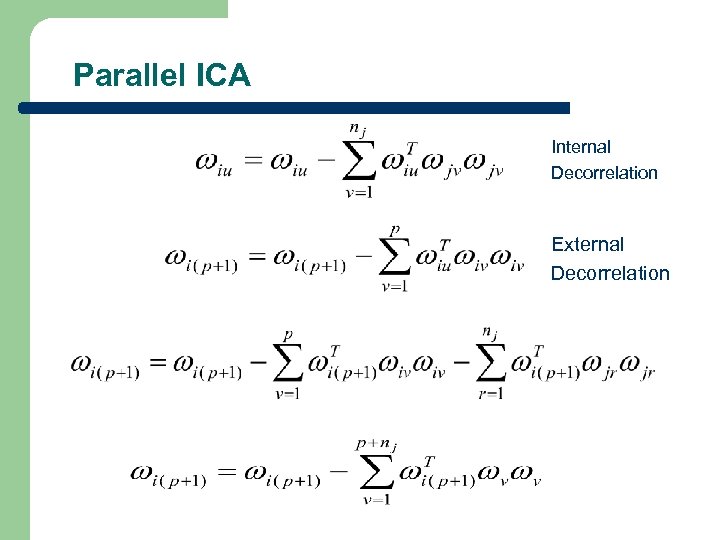 Parallel ICA Internal Decorrelation External Decorrelation 