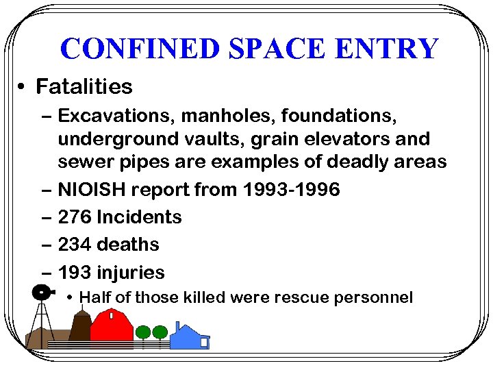 CONFINED SPACE ENTRY • Fatalities – Excavations, manholes, foundations, underground vaults, grain elevators and