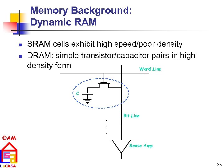 Memory Background: Dynamic RAM n n SRAM cells exhibit high speed/poor density DRAM: simple