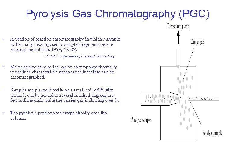 Pyrolysis Gas Chromatography (PGC) • A version of reaction chromatography in which a sample