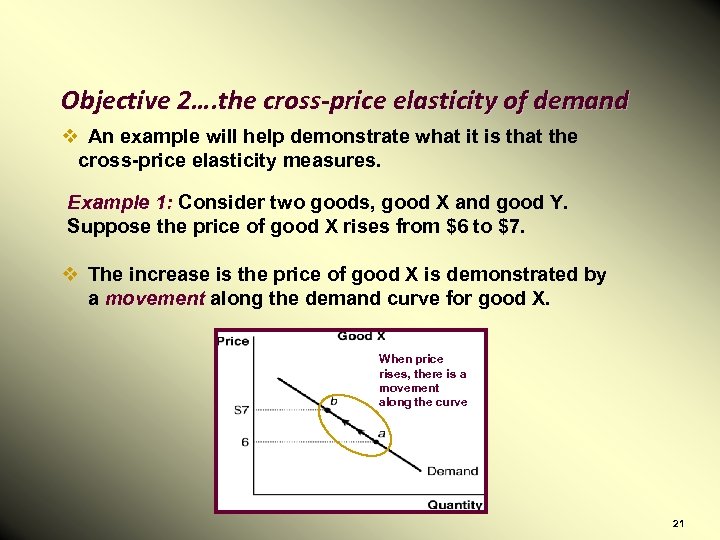 Objective 2…. the cross-price elasticity of demand v An example will help demonstrate what