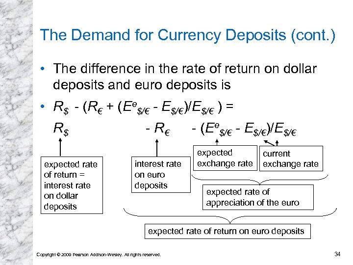 The Demand for Currency Deposits (cont. ) • The difference in the rate of