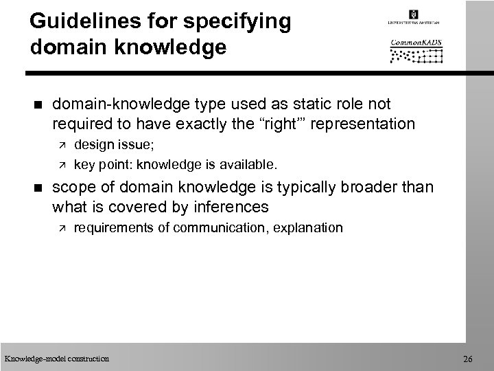 Guidelines for specifying domain knowledge n domain-knowledge type used as static role not required