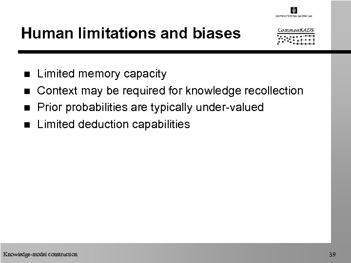 Human limitations and biases n n Limited memory capacity Context may be required for