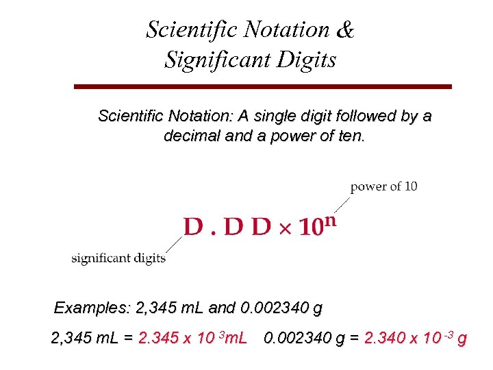 Scientific Notation & Significant Digits Scientific Notation: A single digit followed by a decimal