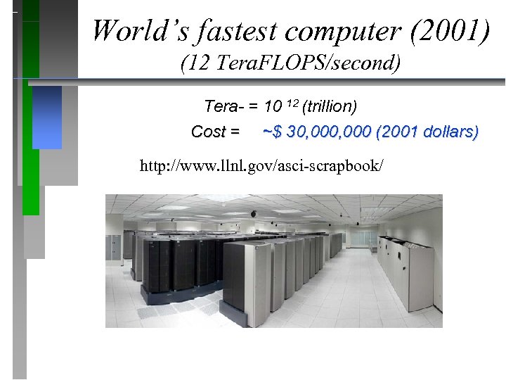 World’s fastest computer (2001) (12 Tera. FLOPS/second) Tera- = ? 12 (trillion) Tera- =