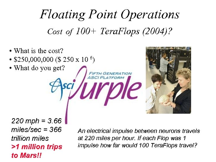 Floating Point Operations Cost of 100+ Tera. Flops (2004)? • What is the cost?