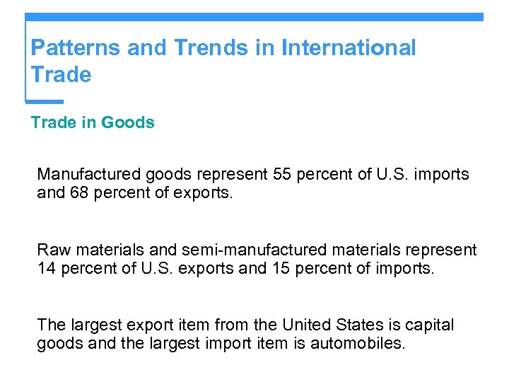 Patterns and Trends in International Trade in Goods Manufactured goods represent 55 percent of