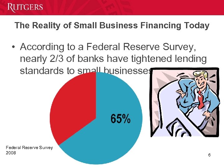 The Reality of Small Business Financing Today • According to a Federal Reserve Survey,