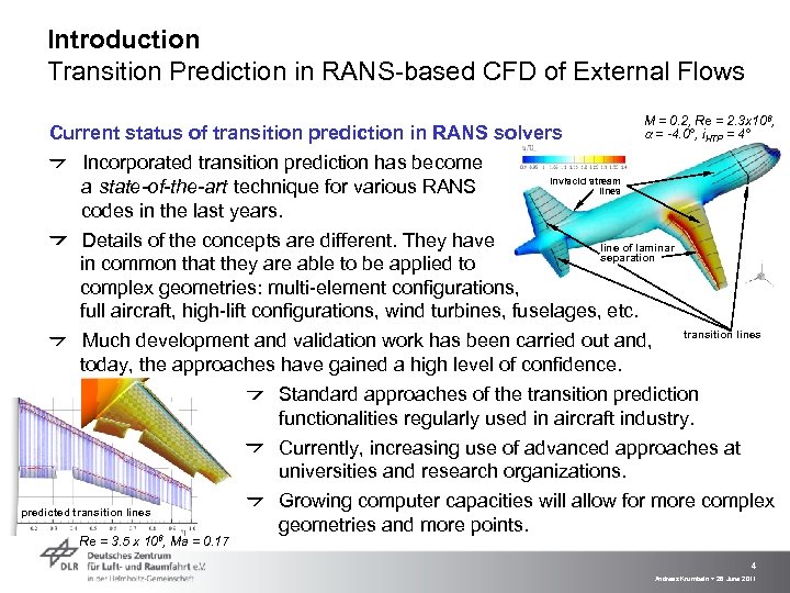 Introduction Transition Prediction in RANS-based CFD of External Flows Current status of transition prediction