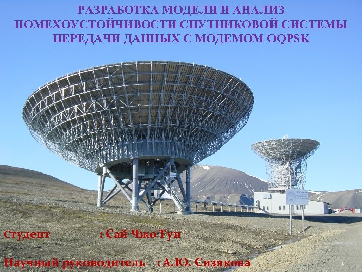 РАЗРАБОТКА МОДЕЛИ И АНАЛИЗ ПОМЕХОУСТОЙЧИВОСТИ СПУТНИКОВОЙ СИСТЕМЫ ПЕРЕДАЧИ ДАННЫХ С МОДЕМОМ OQPSK Cтудент :