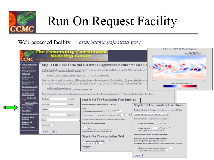 Run On Request Facility Web-accessed facility http: //ccmc. gsfc. nasa. gov/ 