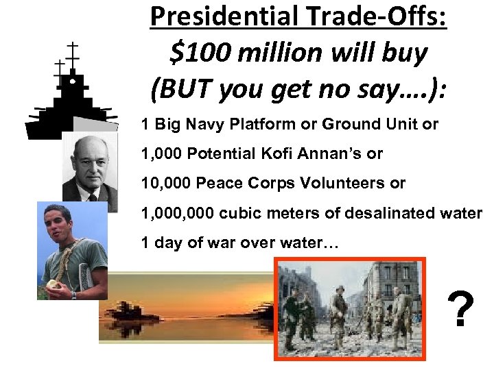 Presidential Trade-Offs: $100 million will buy (BUT you get no say…. ): 1 Big