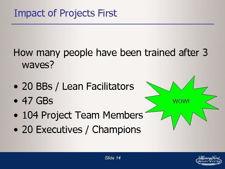 Impact of Projects First How many people have been trained after 3 waves? •