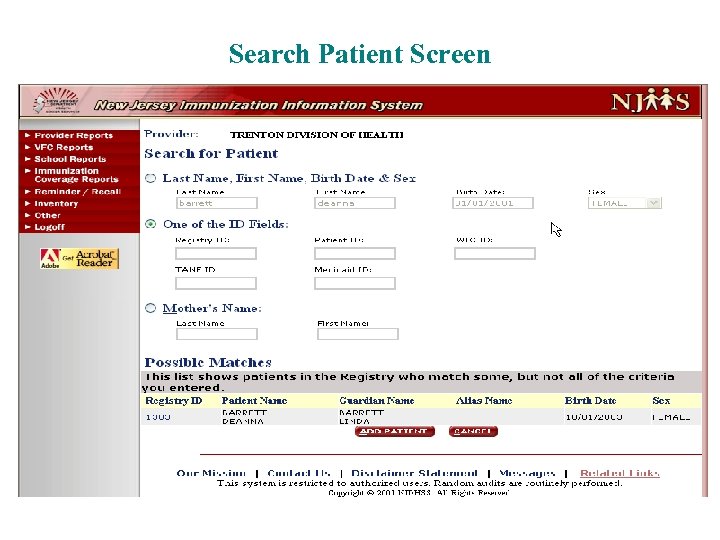 Search Patient Screen 