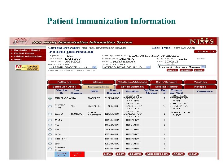 Patient Immunization Information 