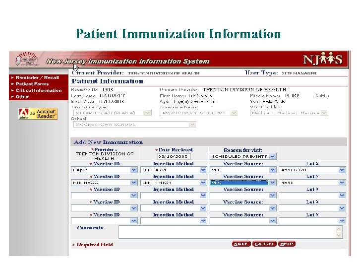 Patient Immunization Information 