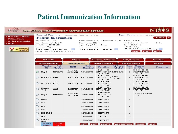 Patient Immunization Information 