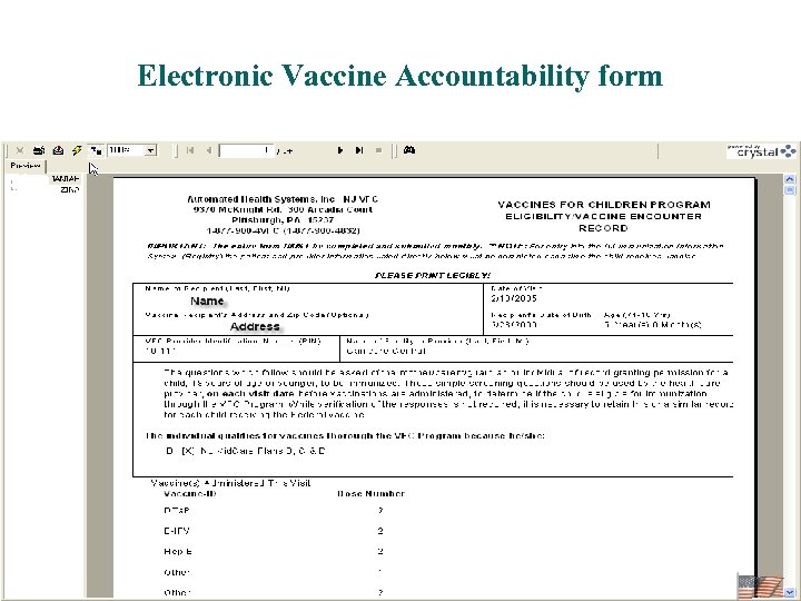 Electronic Vaccine Accountability form 