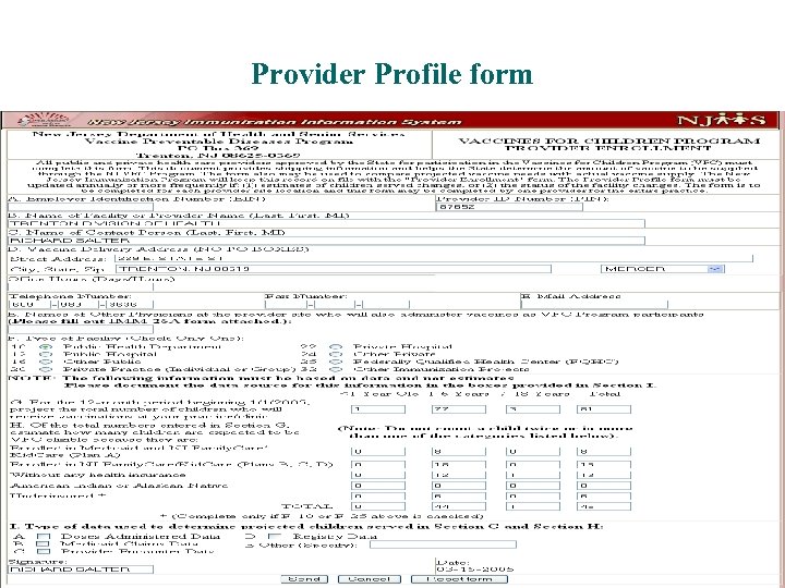 Provider Profile form 