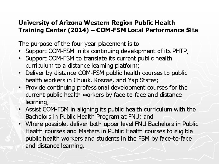 University of Arizona Western Region Public Health Training Center (2014) – COM-FSM Local Performance