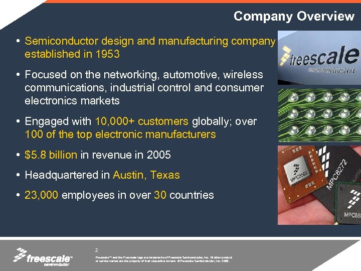 Company Overview • Semiconductor design and manufacturing company established in 1953 • Focused on