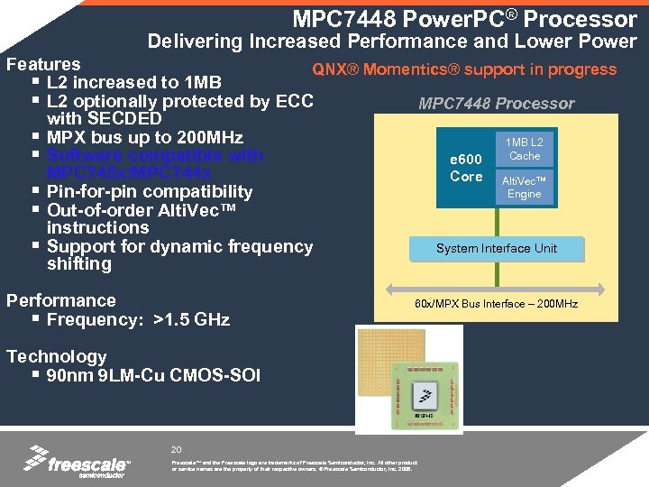 MPC 7448 Power. PC® Processor Delivering Increased Performance and Lower Power Features QNX® Momentics®