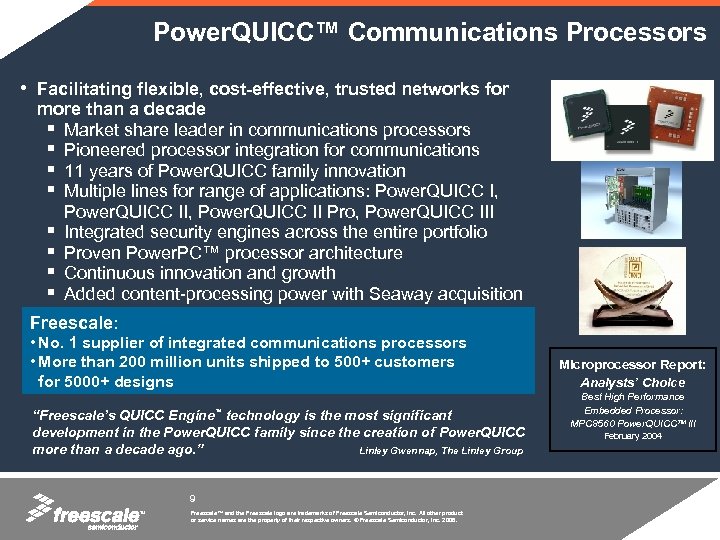 Power. QUICC™ Communications Processors • Facilitating flexible, cost-effective, trusted networks for more than a