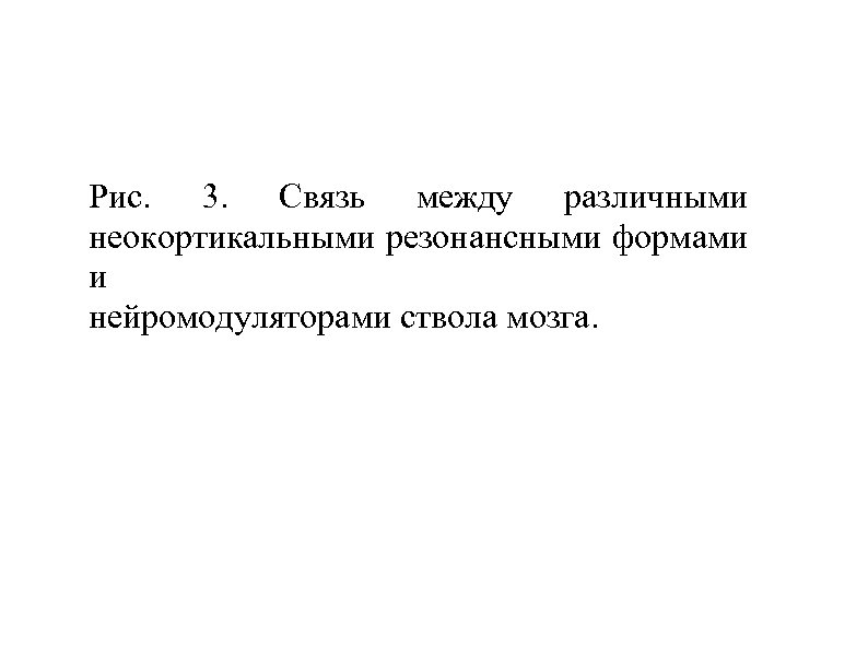 Рис. 3. Связь между различными неокортикальными резонансными формами и нейромодуляторами ствола мозга. 