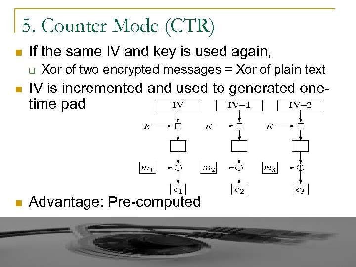 5. Counter Mode (CTR) n If the same IV and key is used again,