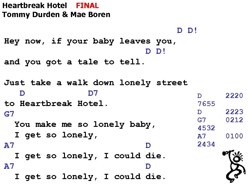 Heartbreak Hotel FINAL Tommy Durden & Mae Boren D D! Hey now, if your
