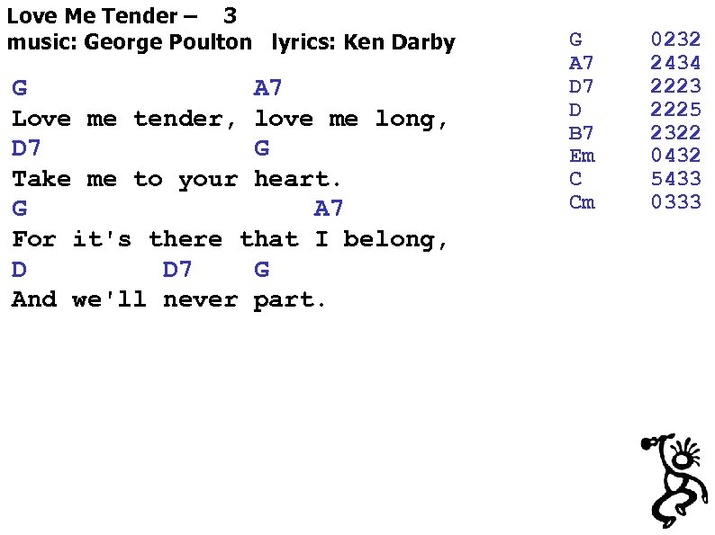 Love Me Tender – 3 music: George Poulton lyrics: Ken Darby G A 7