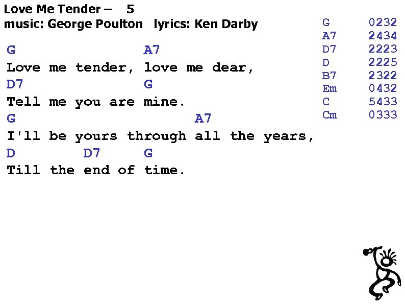 Love Me Tender – 5 music: George Poulton lyrics: Ken Darby G Love D