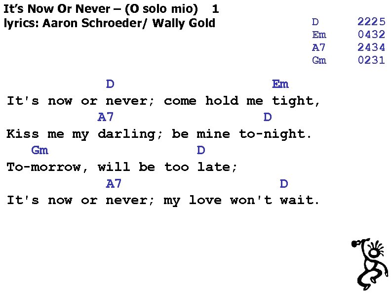 It’s Now Or Never – (O solo mio) 1 lyrics: Aaron Schroeder/ Wally Gold