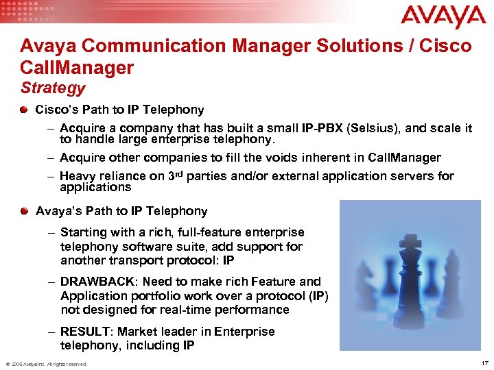 Avaya Communication Manager Solutions / Cisco Call. Manager Strategy Cisco’s Path to IP Telephony