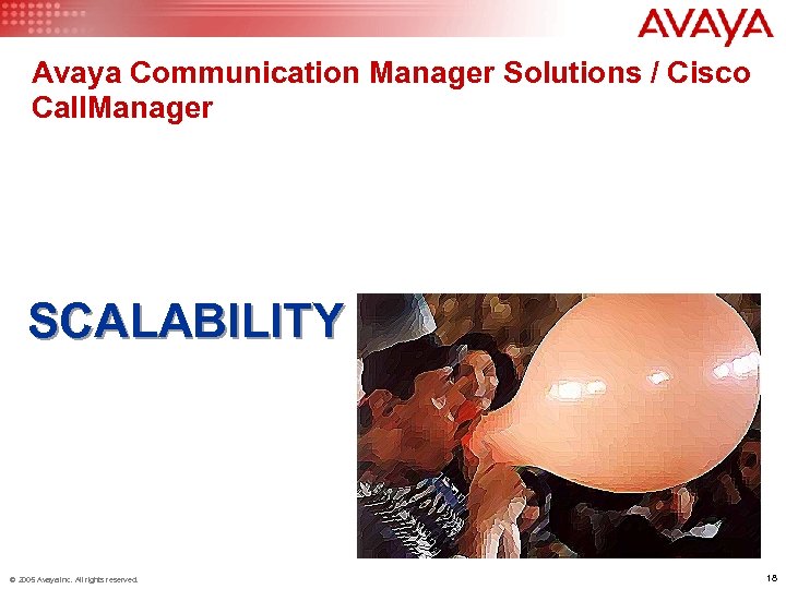 Avaya Communication Manager Solutions / Cisco Call. Manager SCALABILITY © 2005 Avaya Inc. All