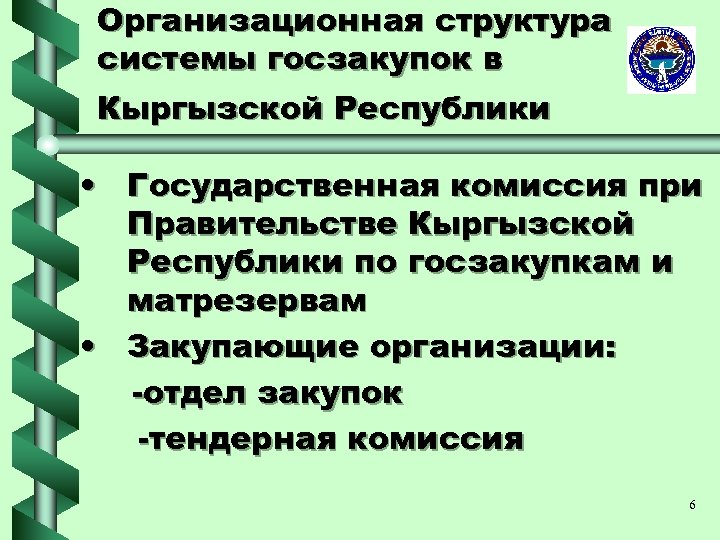 Организационная структура системы госзакупок в Кыргызской Республики • Государственная комиссия при Правительстве Кыргызской Республики