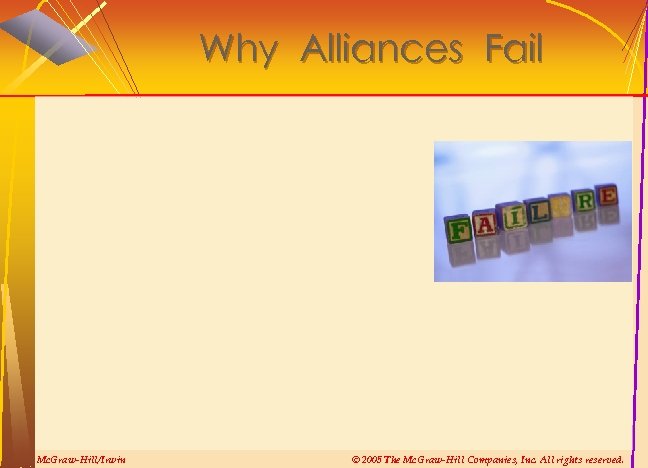 Why Alliances Fail Mc. Graw-Hill/Irwin © 2005 The Mc. Graw-Hill Companies, Inc. All rights