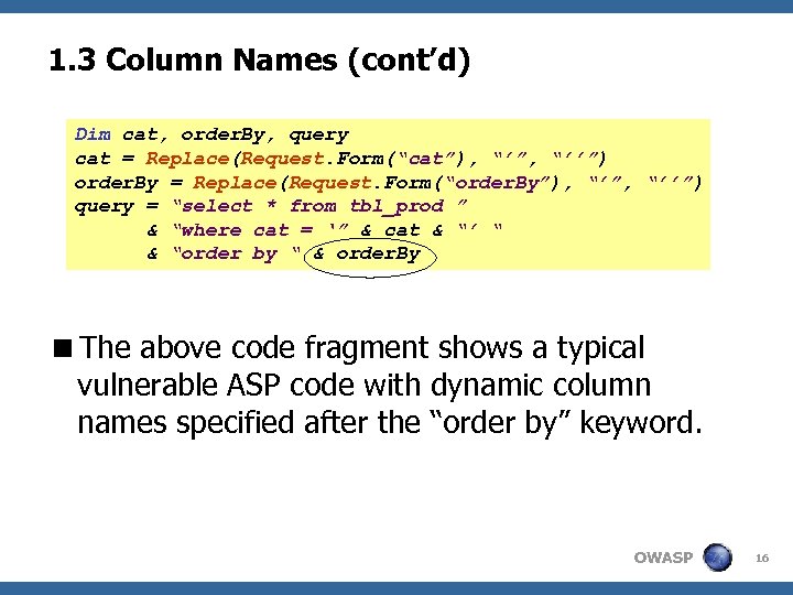 Advanced Topics On Sql Injection Protection Owasp Sam