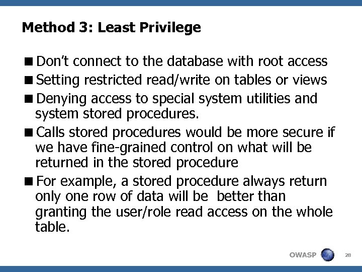 Method 3: Least Privilege <Don’t connect to the database with root access <Setting restricted