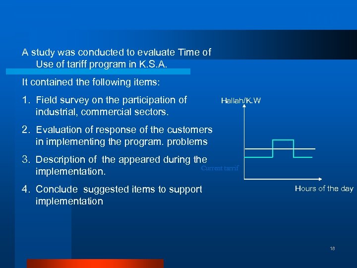 TOU A study was conducted to evaluate Time of Use of tariff program in