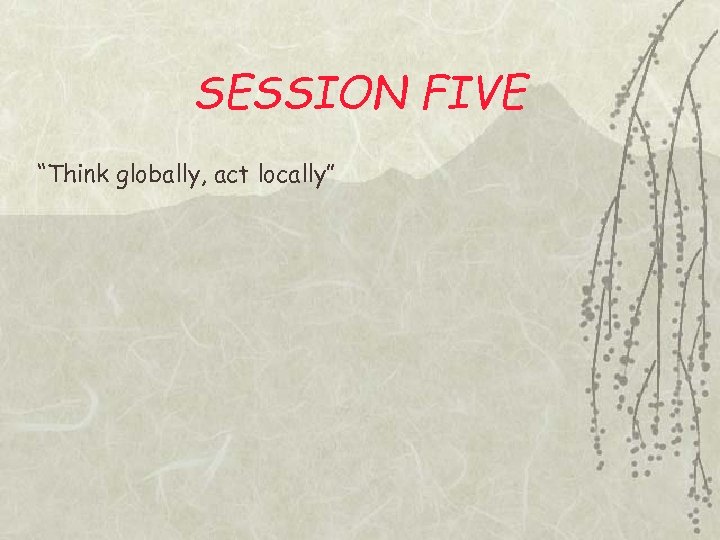 SESSION FIVE “Think globally, act locally” 