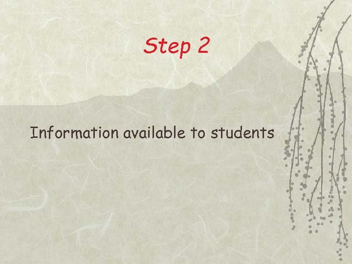 Step 2 Information available to students 