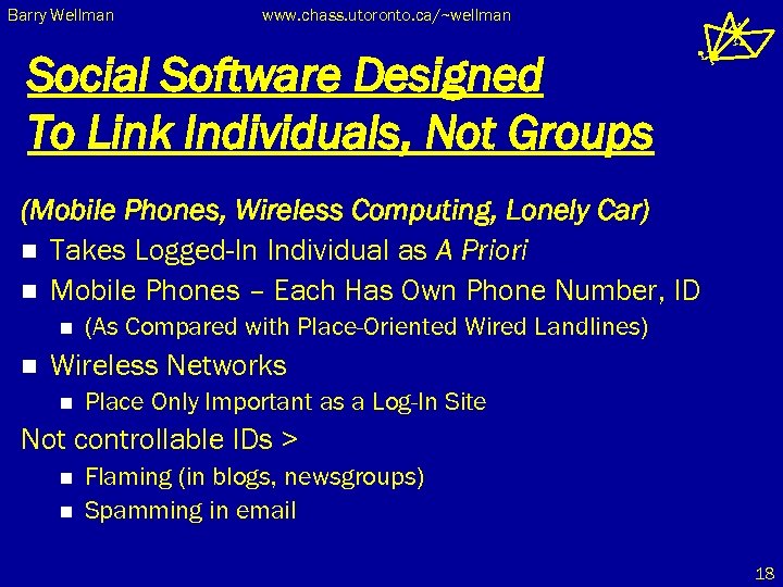 Barry Wellman www. chass. utoronto. ca/~wellman Social Software Designed To Link Individuals, Not Groups