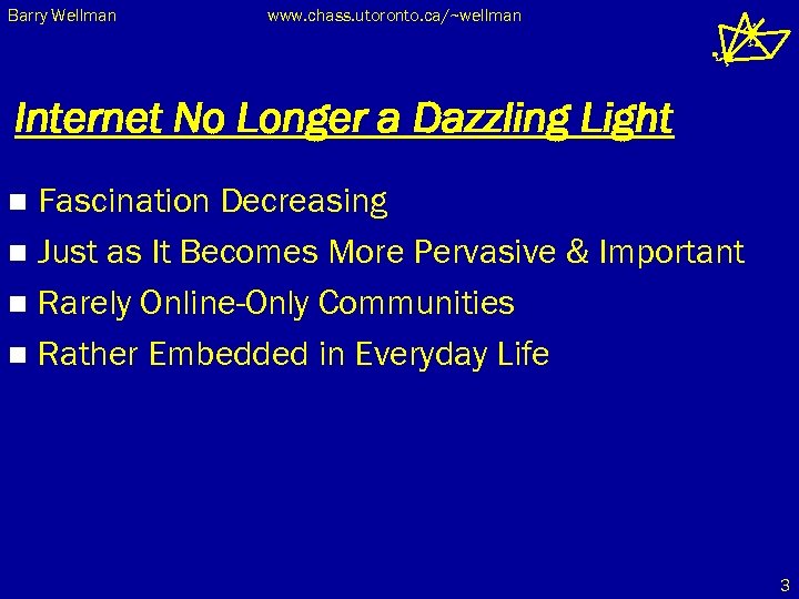 Barry Wellman www. chass. utoronto. ca/~wellman Internet No Longer a Dazzling Light Fascination Decreasing