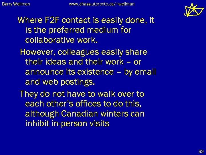 Barry Wellman www. chass. utoronto. ca/~wellman Where F 2 F contact is easily done,
