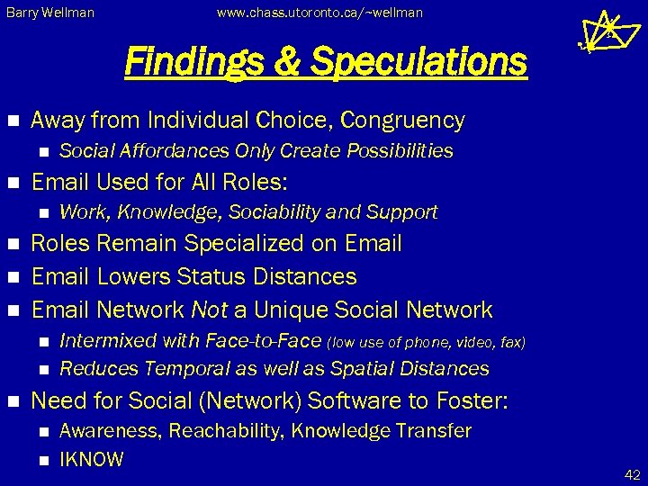 Barry Wellman www. chass. utoronto. ca/~wellman Findings & Speculations n Away from Individual Choice,