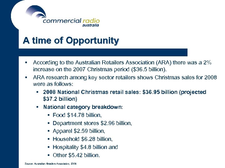 A time of Opportunity § § According to the Australian Retailers Association (ARA) there